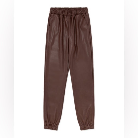 New WeWoreWhat Vegan Leather Jogger Pants Pull On Brown Sz M - Picture 13 of 13